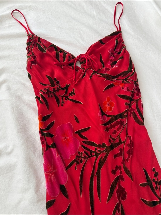 Betsey Johnson Dresses & Skirts - Betsey Johnson Red Floral Velvet-Trim Midi Slip Dress